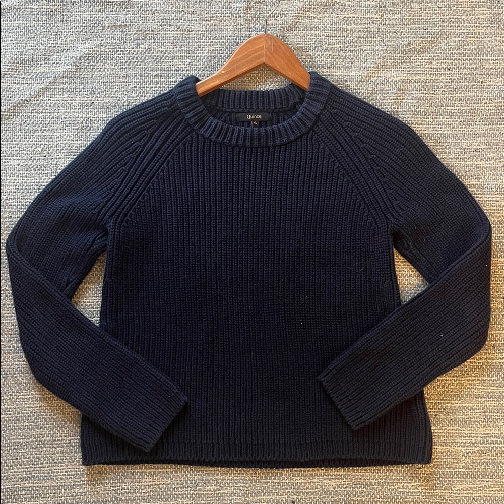 Quince Navy Blue Fisherman Crew Neck Sweater 100% Organic Cotton Small
